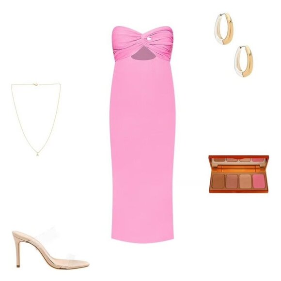 SNDYS Maia Dress in Pink Medium New Womens Strapless Knit Midi - Picture 10 of 10